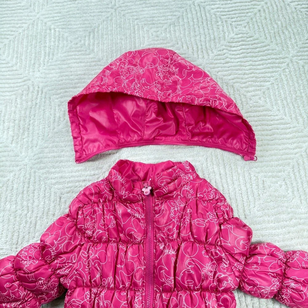 Kids Minnie Mouse Puffer Jacket 13 Hooded Pink White Disney Character Zip Up